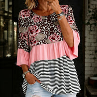Lässiges T-Shirt Mit Streifen Und Blumenmuster
