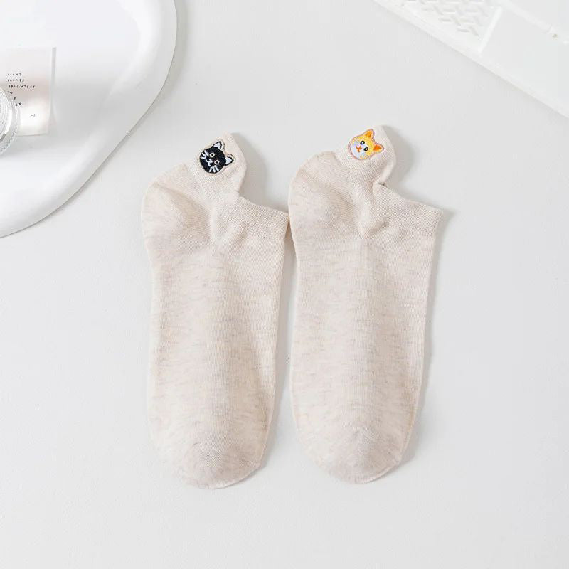 Lässige Socken Mit Katzenstickerei