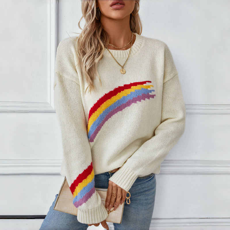 Lässiger Regenbogen-Strickpullover