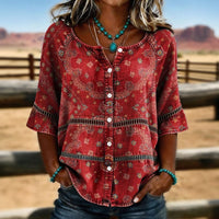 Vintage-Bluse Mit Ethnischer Druck
