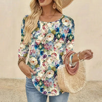 【Lange Ärmel】Vintage-T-Shirt Mit Blumenmuster