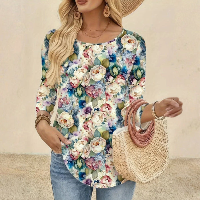 【Lange Ärmel】Vintage-T-Shirt Mit Blumenmuster