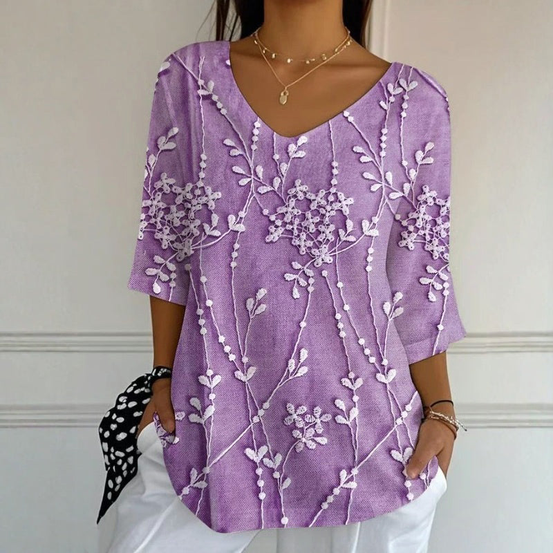Lässige Bluse Mit Blätterprint