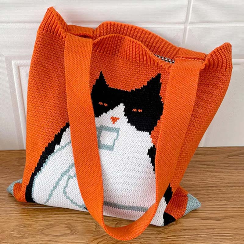 Gestrickte Tasche Mit Cartoon-Katze