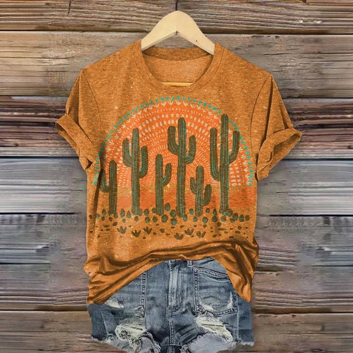 Lässiges T-Shirt Mit Kaktus-Print