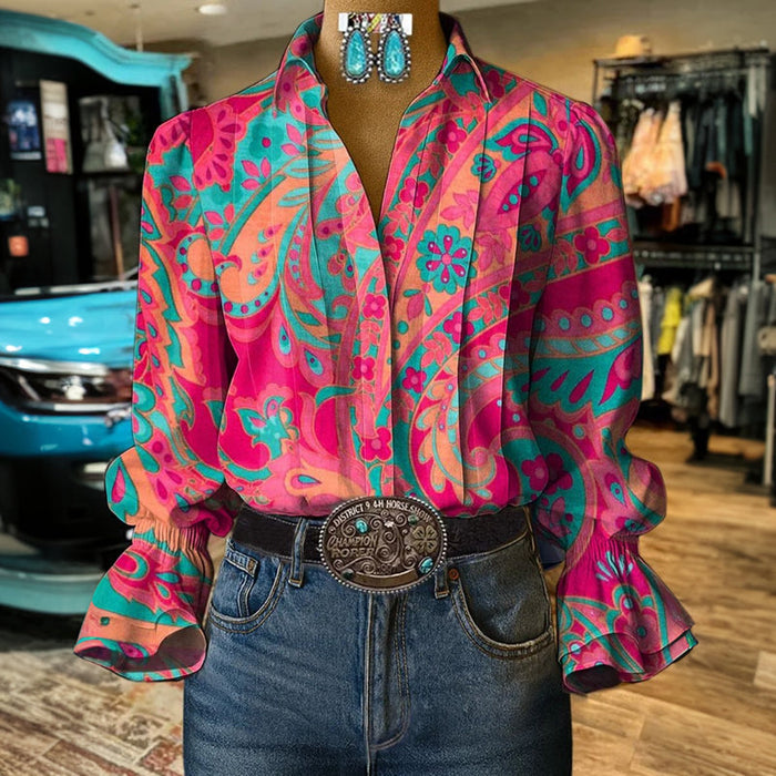 Vintage-Bluse Mit Blumendruck