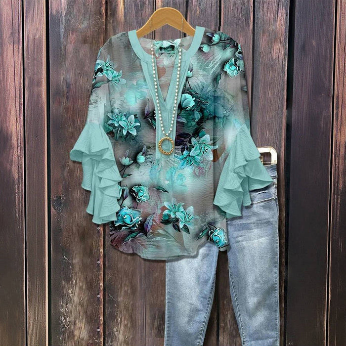 Vintage Bluse Mit Blumendruck