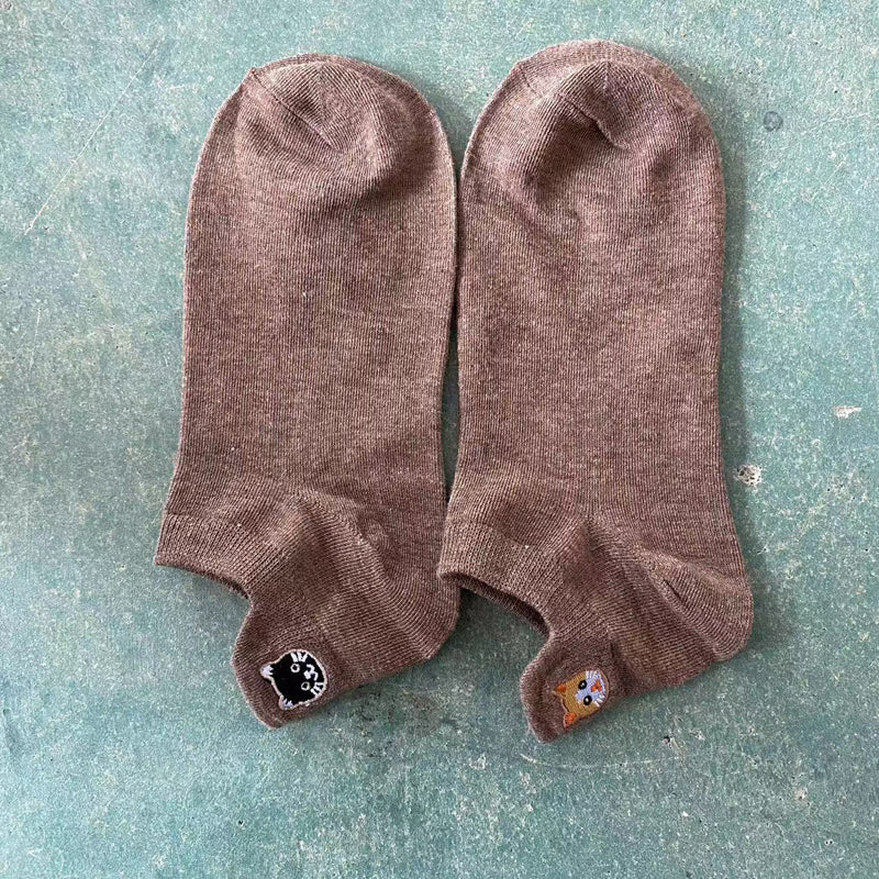 Lässige Socken Mit Katzenstickerei