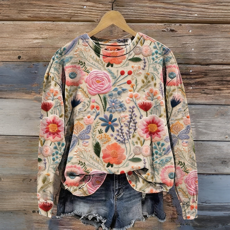 Vintage-Sweatshirt Mit Blumendruck