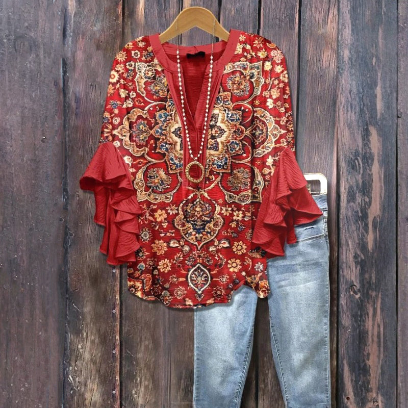 Vintage Bluse Mit Blumendruck