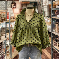 【Lange Ärmel】Bluse Mit Vintage-Punkten