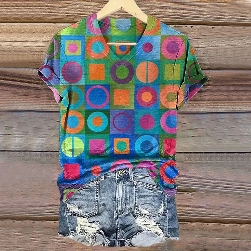 Buntes T-Shirt Mit Geometrischem Print