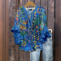 Vintage-Bluse Mit Abstrakter Druck