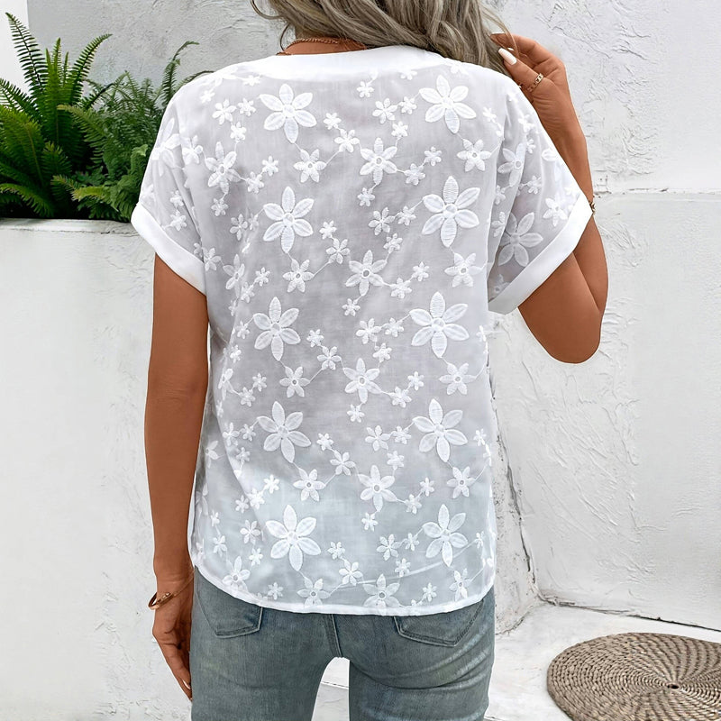 Elegante Bluse Mit Blumenstickerei