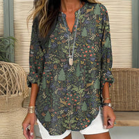 【Lange Ärmel】Vintage-Bluse Mit Baumdruck