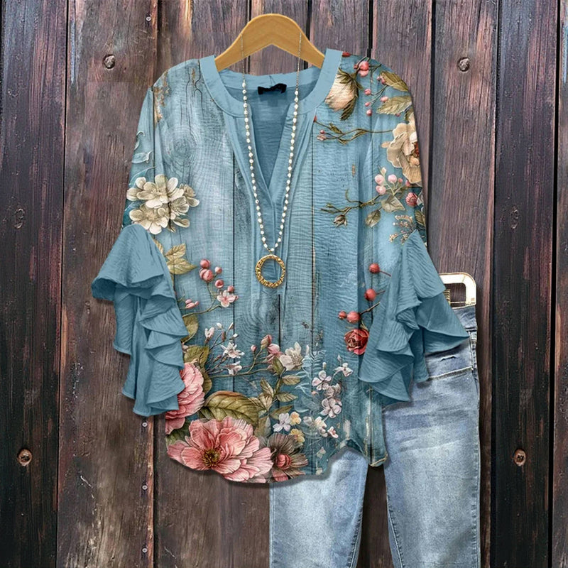 Vintage Bluse Mit Blumendruck