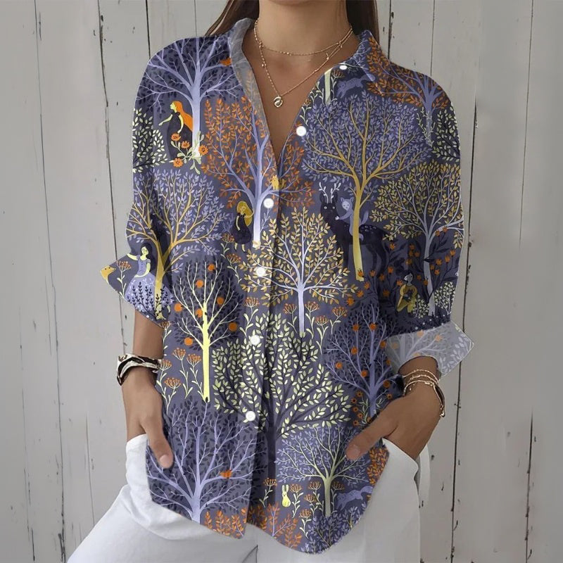 【Lange Ärmel】Bluse Mit Vintage-Baummuster