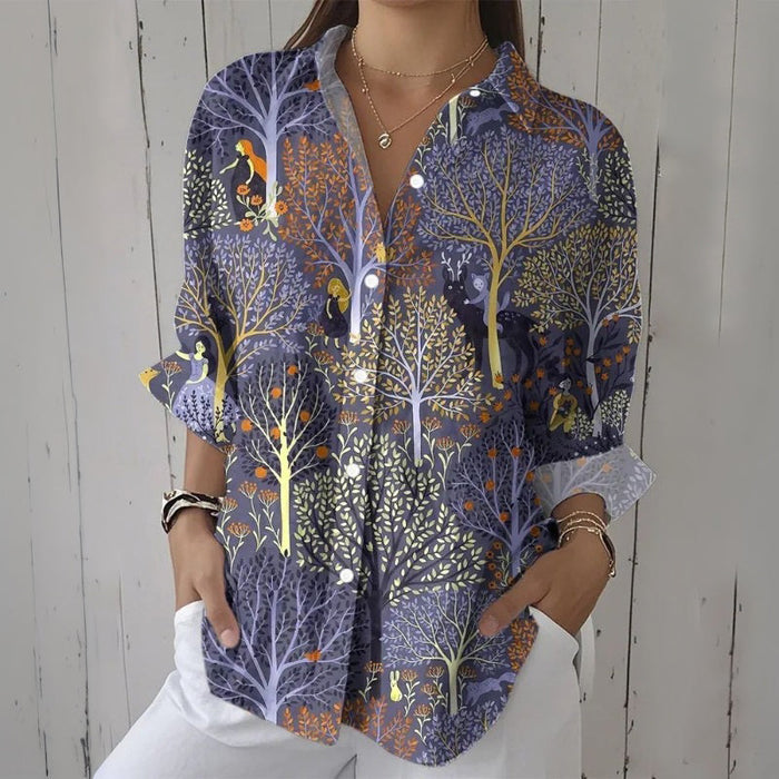【Lange Ärmel】Bluse Mit Vintage-Baummuster