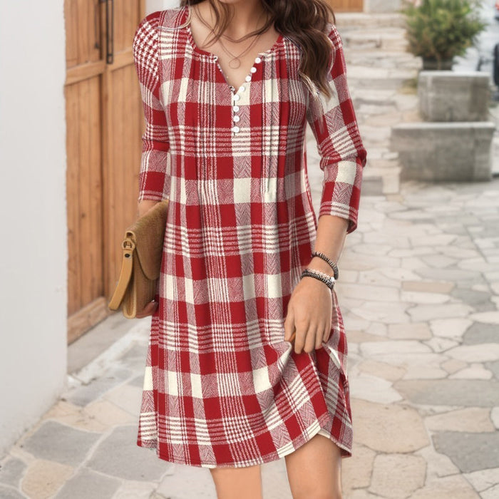 【Lange Ärmel】Lässiges Kariertes Kleid