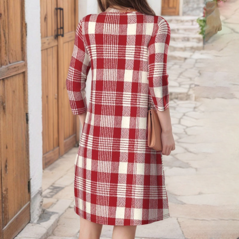 【Lange Ärmel】Lässiges Kariertes Kleid