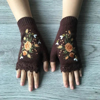 Warme Handschuhe Mit Blumenstickerei