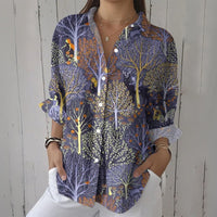【Lange Ärmel】Bluse Mit Vintage-Baummuster