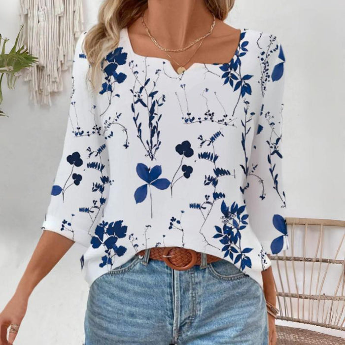 Lässige Bluse Mit Blätter-Print