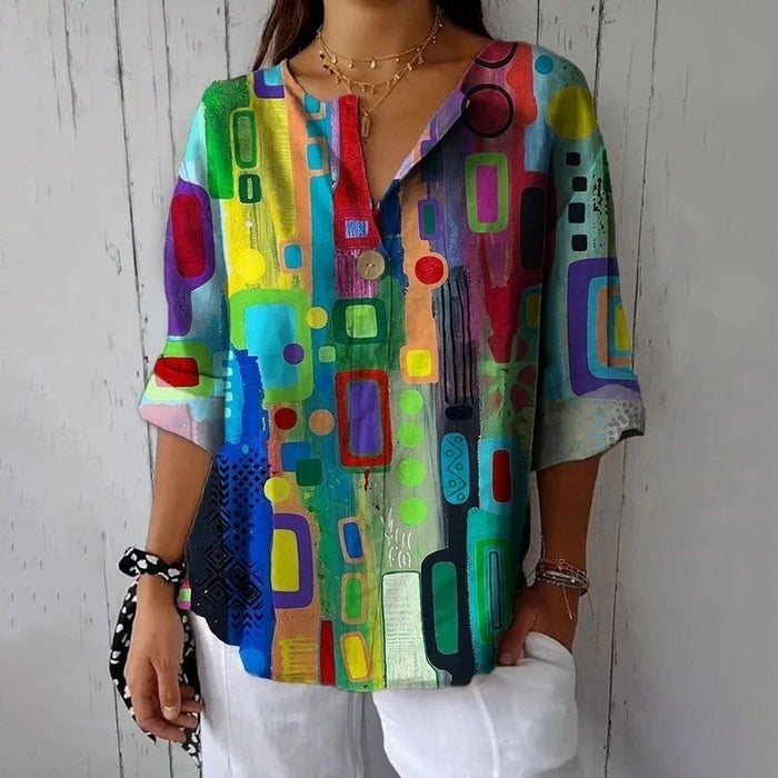 Bunte Bluse Mit Geometrischem Druck