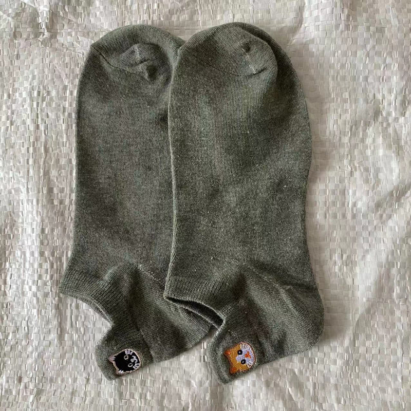 Lässige Socken Mit Katzenstickerei