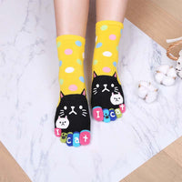 Cartoon-Katze-5-Finger-Socken