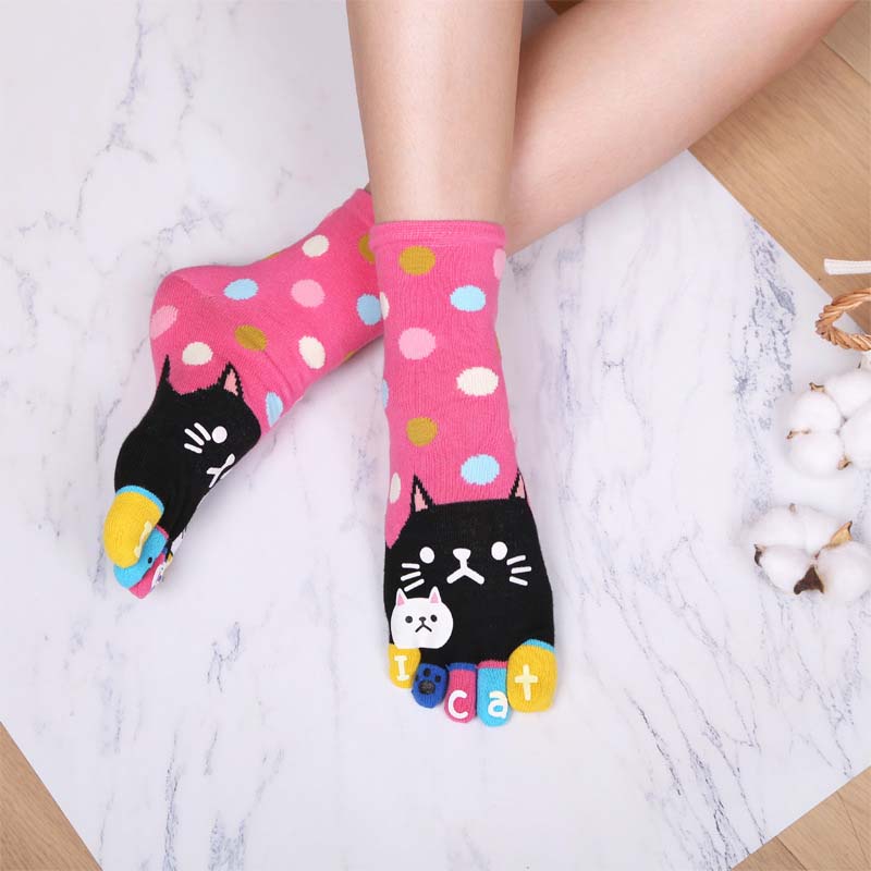 Cartoon-Katze-5-Finger-Socken