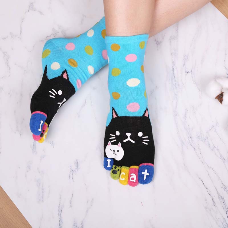 Cartoon-Katze-5-Finger-Socken