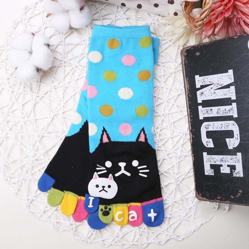 Cartoon-Katze-5-Finger-Socken