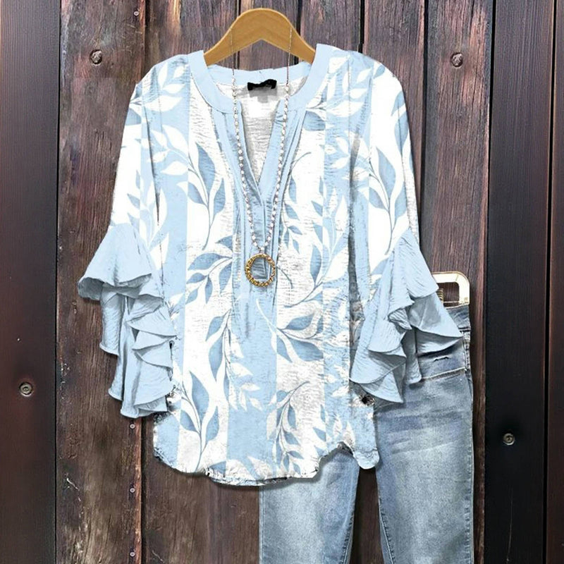 Lässiges Bluse Mit Blattdruck