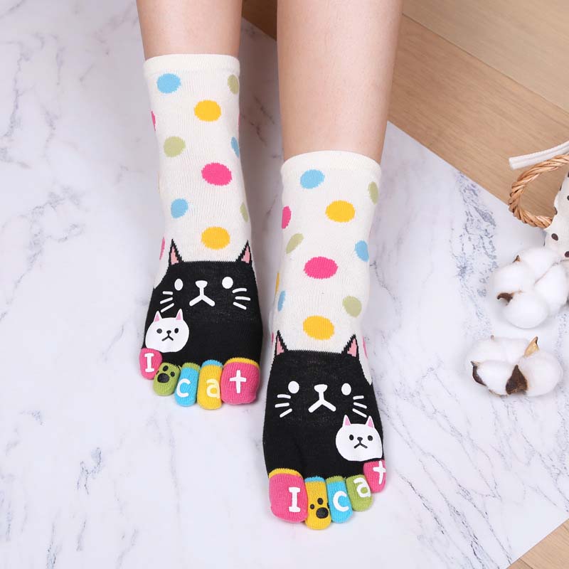 Cartoon-Katze-5-Finger-Socken