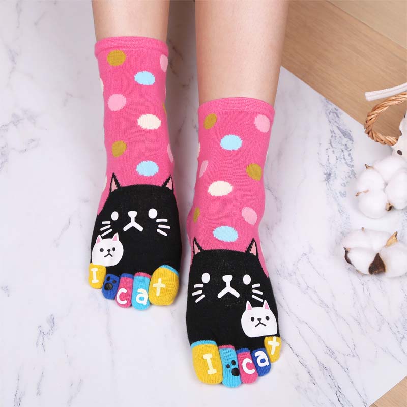 Cartoon-Katze-5-Finger-Socken