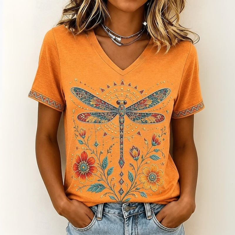 Lässiges T-Shirt Mit Libellenmuster