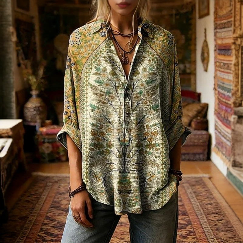 【Lange Ärmel】Vintage-Bluse Mit Blumenmuster