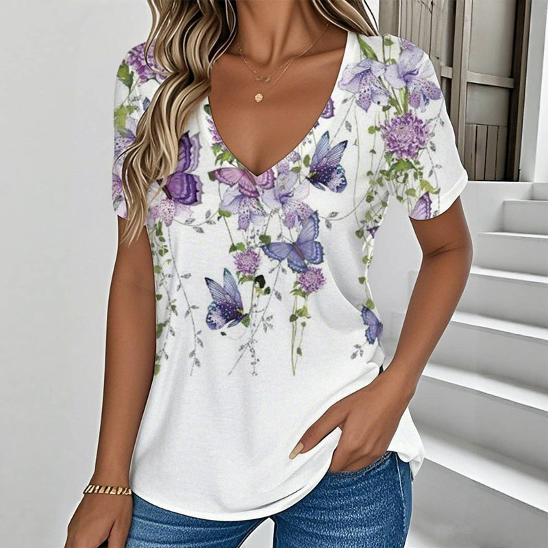 Lässiges T-Shirt Mit Schmetterlings-Print