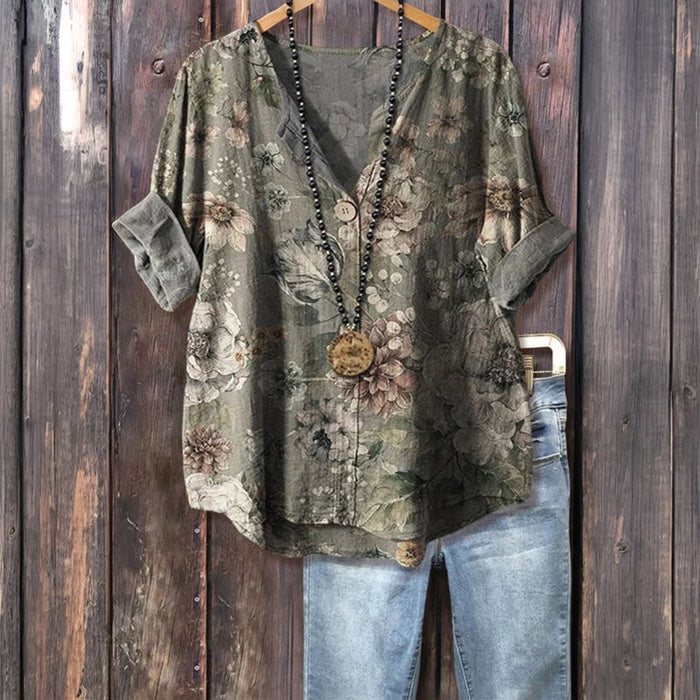Vintage Bluse Mit Blumendruck