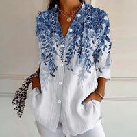 【Lange Ärmel】Vintage-Bluse Mit Blattdruck