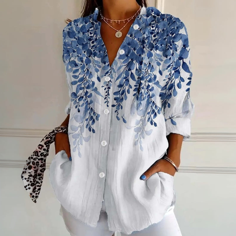 【Lange Ärmel】Vintage-Bluse Mit Blattdruck