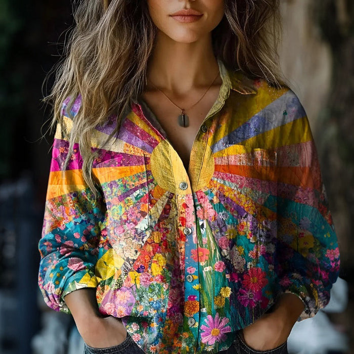 Vintage-Bluse Mit Blumendruck