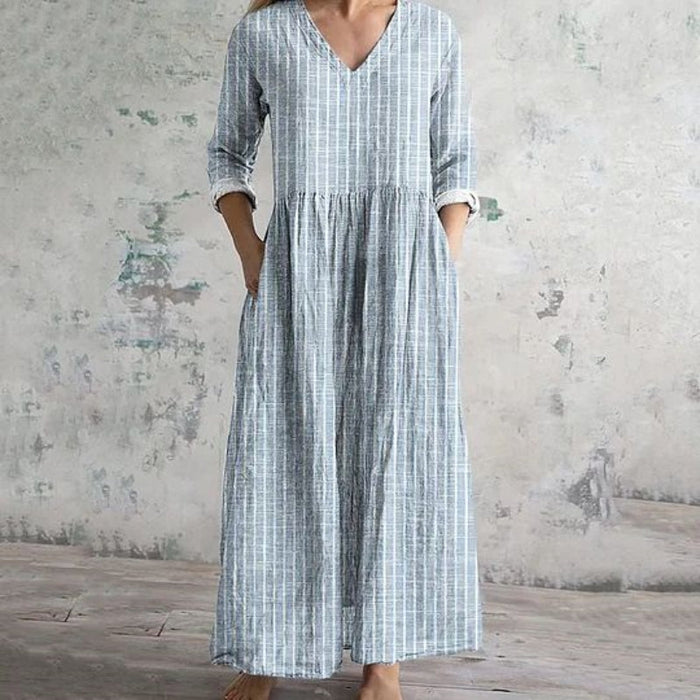 【Lange Ärmel】Lässiges Gestreiftes Kleid