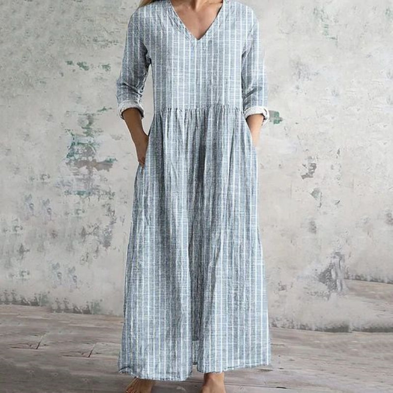 【Lange Ärmel】Lässiges Gestreiftes Kleid