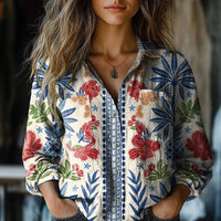 【Lange Ärmel】Vintage-Bluse Mit Blumendruck
