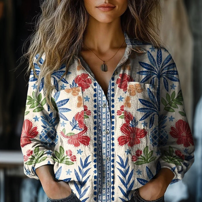 【Lange Ärmel】Vintage-Bluse Mit Blumendruck