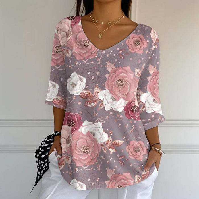 Vintage-Bluse Mit Blumendruck