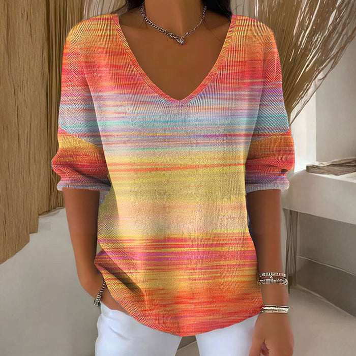【Lange Ärmel】Lässiges T-Shirt Mit Farbverlauf