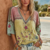 Vintage-Bluse Mit Blumendruck